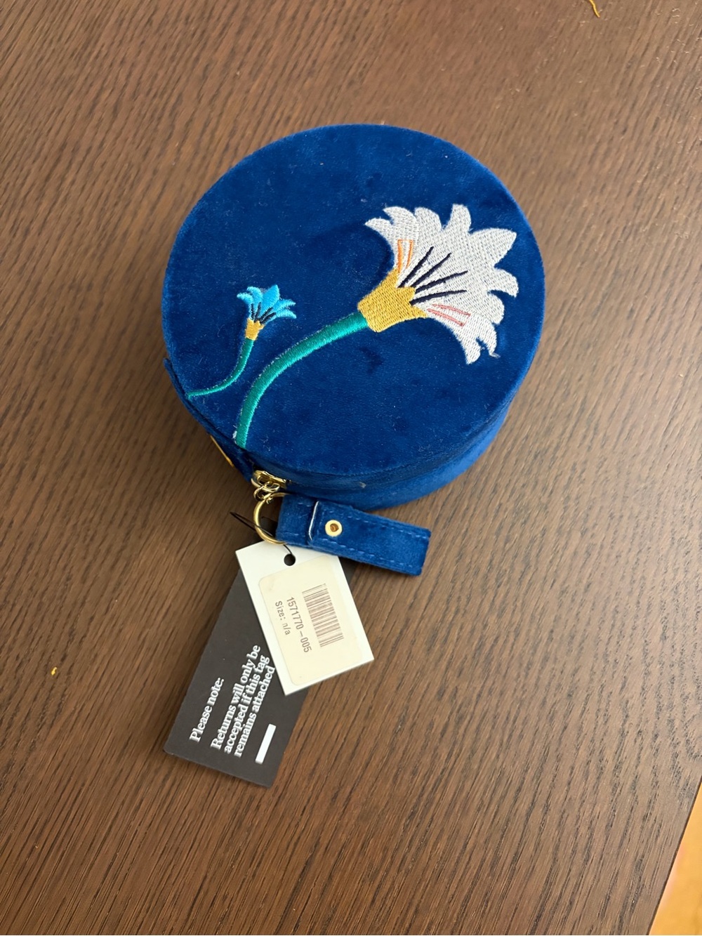 L'Atelier Nawbar Blue Velvet Floral Embroidered Jewelry Box